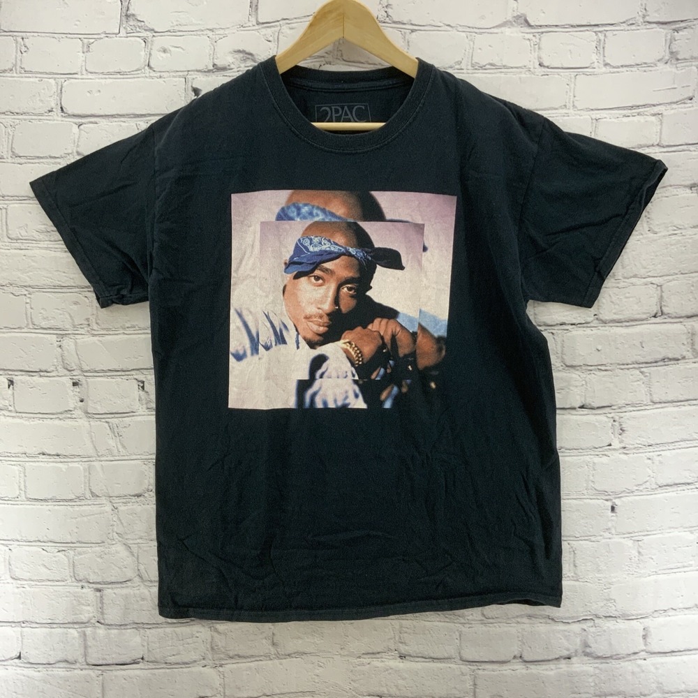 2PAC Tee Shirt Mens Sz Large Decal Black‎ Rapper